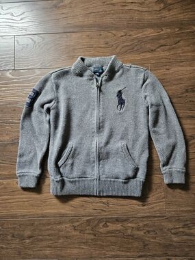 Polo Ralph Lauren Kids Full Zip Knit Sweater Jacket Big Pony Grey Youth Size 6